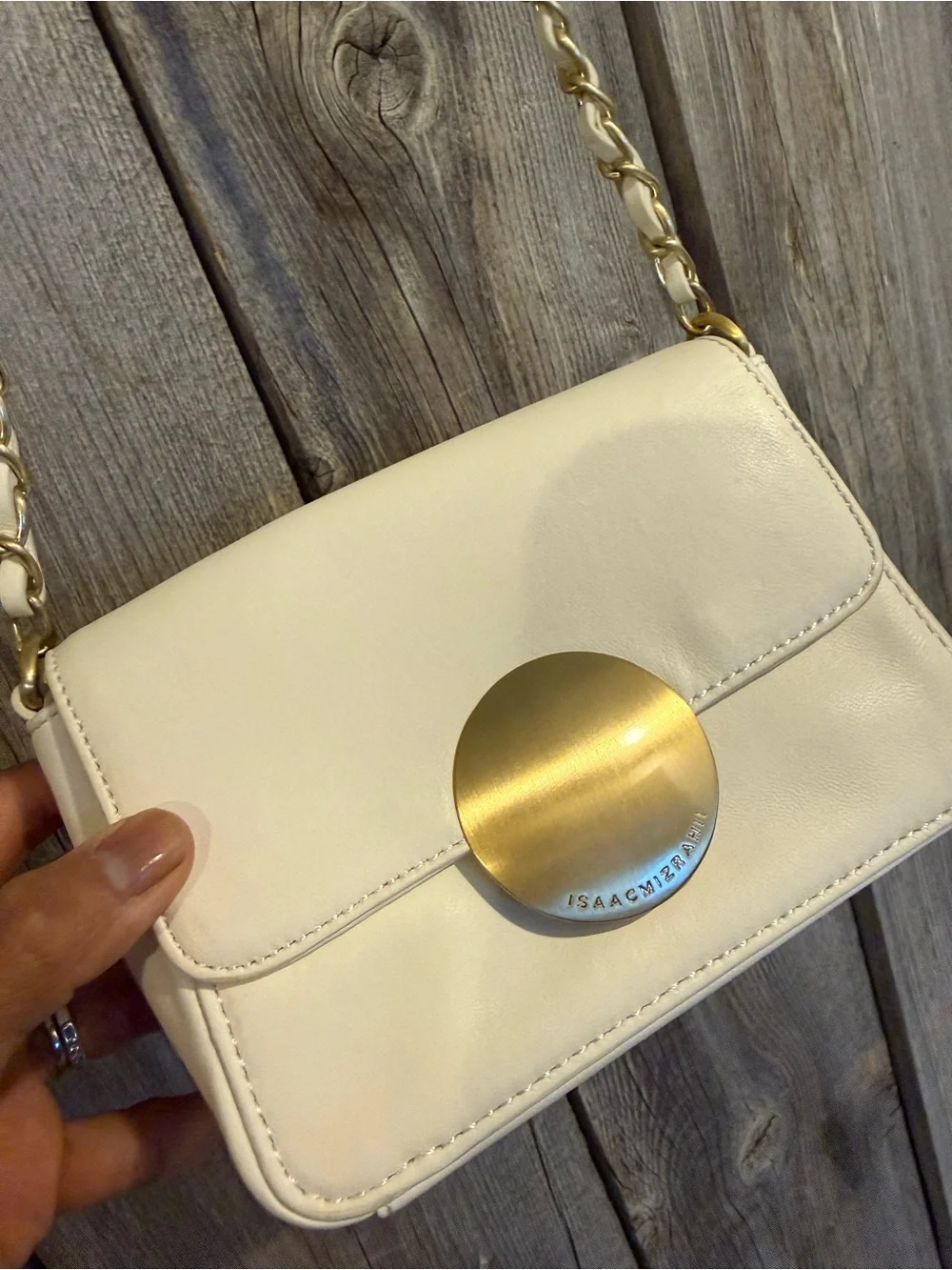 Isaac Mizrahi Cream Crossbody Bag with Gold Accent - Shoulder Purse-Small - Picture 3 of 11